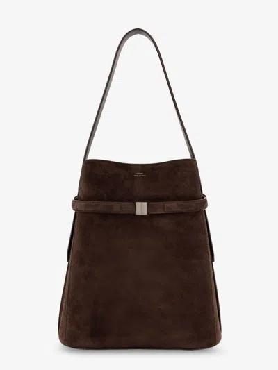 Totême Belted Suede Bucket Bag In Brown