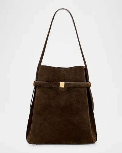 Totême Belted Suede Bucket Bag In Brown