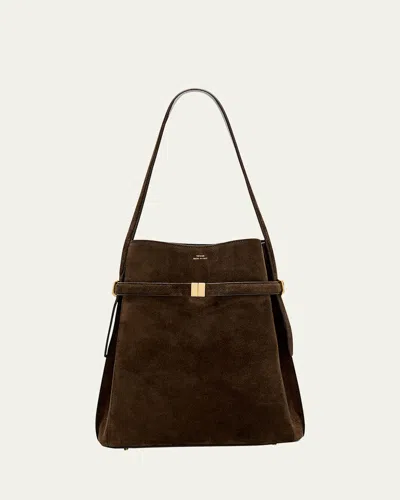 Totême Belted Suede Bucket Bag In Brown