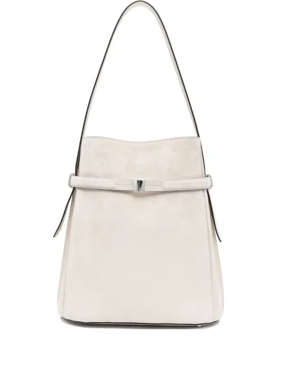 Totême Belted Suede Bucket Bag In Gray
