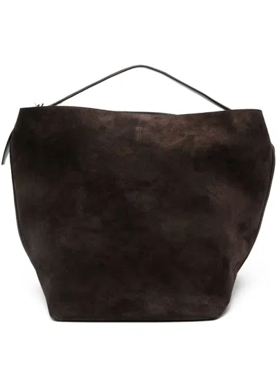 Totême Toteme Belted Suede Leather Tote In Brown