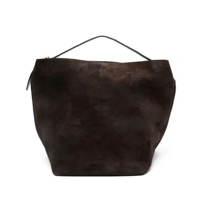 Totême Toteme Belted Suede Leather Tote In Brown