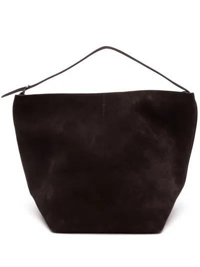 Totême Toteme Belted Suede Leather Tote In Brown