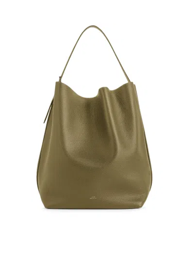 Totême Belted Tote Bag In Hammered Calfskin In Green