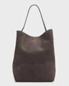 Totême Belted Tote Bag In Suede In Gray