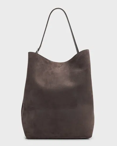 Totême Belted Tote Bag In Suede In Gray