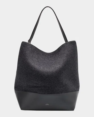 Totême Belted Wool & Leather Tote Bag In Gray