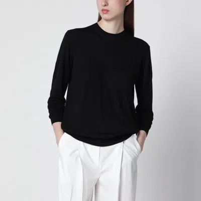 Totême Toteme Bewn Fine Crewneck Sweater In Wool And Silk, Black