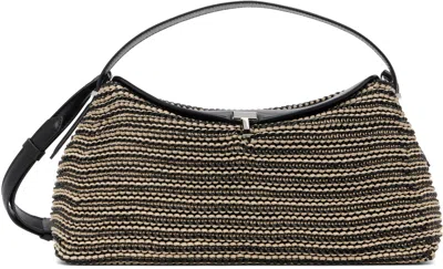 Totême Black & Beige T-lock Woven Leather Bag