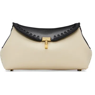 Totême Black & Off-white Mini T-lock Embroidered Leather Clutch In Multi