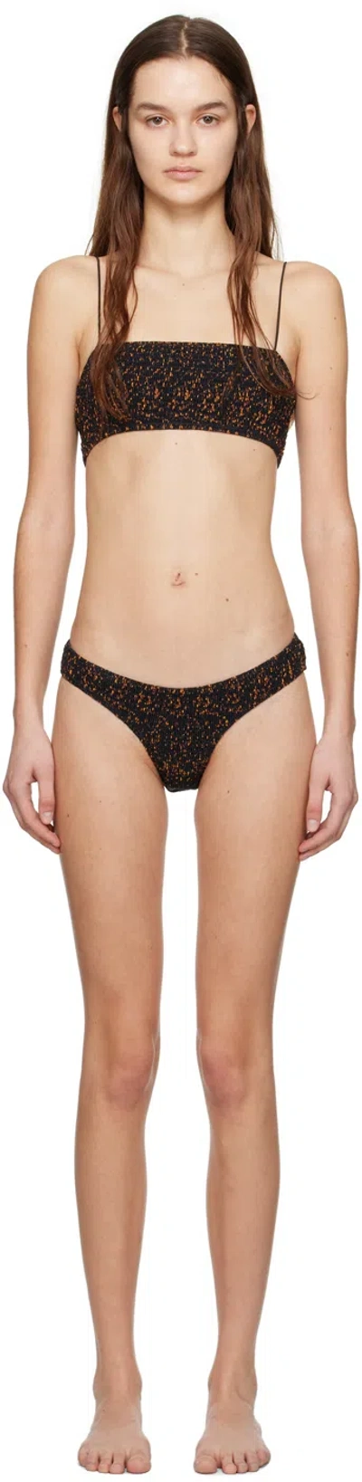Totême Black & Orange Smocked Bikini In 162 Tortoise Print