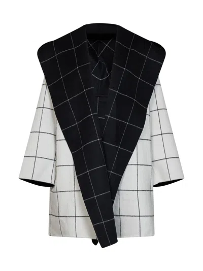 Totême Black And White Check Double Hooded Coat In Multi