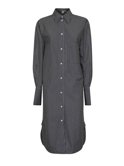 TOTÊME BLACK AND WHITE STRIPED COTTON SHIRT DRESS