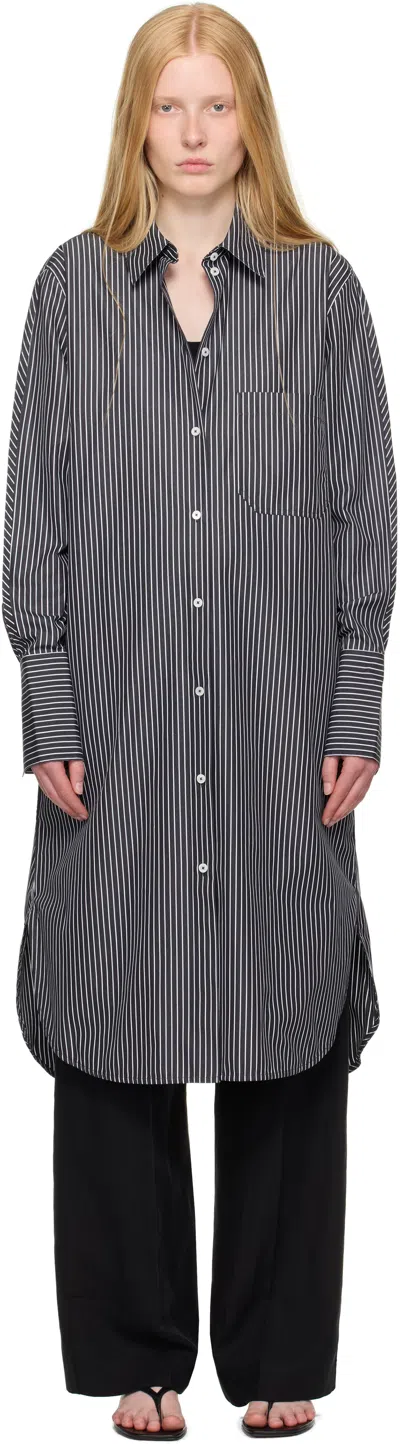 Totême Black & Whte Striped Shirt Midi Dress