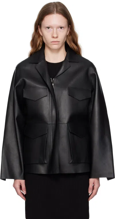 Totême Zipped Wide-sleeve Leather Jacket In Black