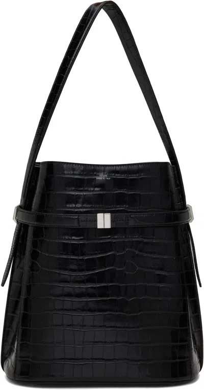 Totême Black Belted Croco-embossed Leather Bucket Bag In Black 001