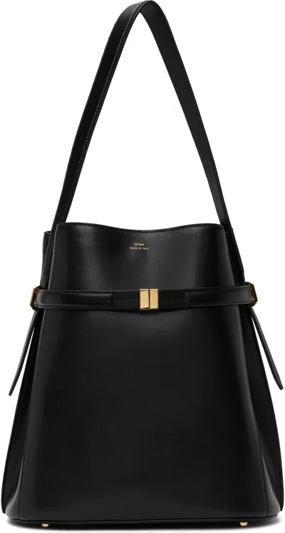 Totême Black Belted Leather Bucket Bag