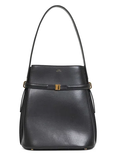 Totême Black Belted Leather Bucket Bag