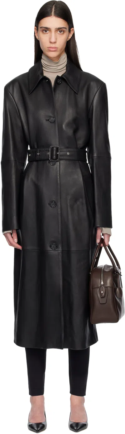 Totême Black Belted Leather Coat