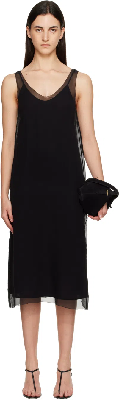 Totême Black Chiffon Slip Midi Dress
