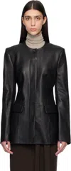 Totême Lamb Leather Collarless Structured Jacket In Black