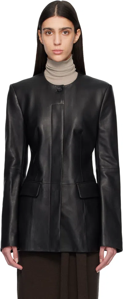 TOTÊME BLACK COLLARLESS LEATHER JACKET