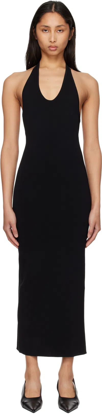 Totême Black Compact Knit Halter Midi Dress