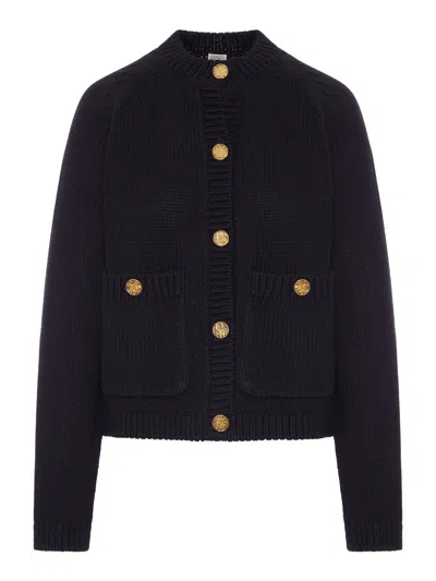Totême Black Cotton Cardigan With Hammered-effect Buttons