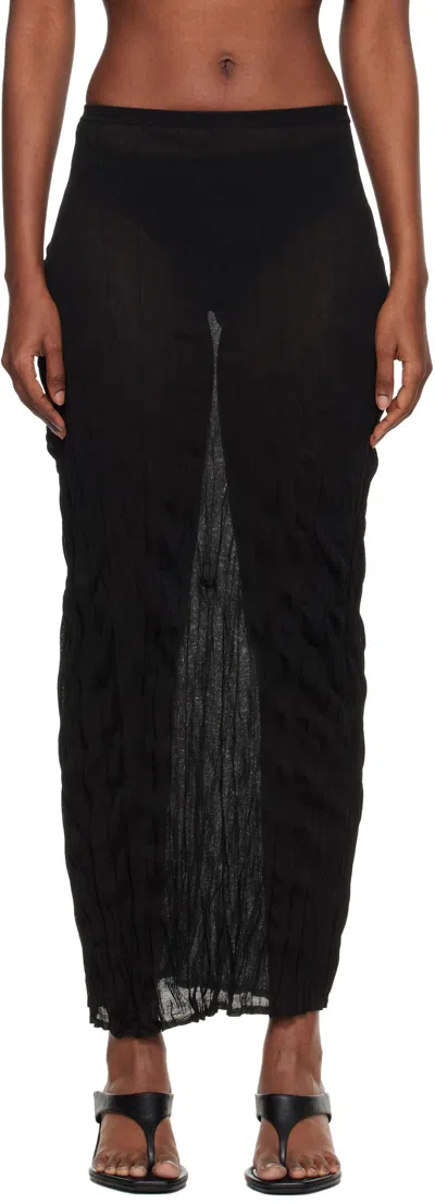 Totême Black Crinkled Knit Midi Skirt