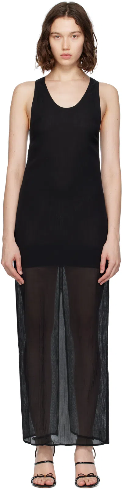 Totême Black Crinkled Scoop Neck Midi Dress
