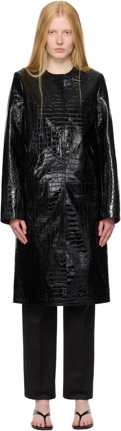 Totême Croc Embossed Leather Coat In Black
