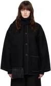 Totême Womens Scarf-overlay Contrast-trim Relaxed-fit Wool-blend Jacket Black In 200 Black