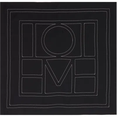 Totême Black Embroidered Monogram Silk Scarf
