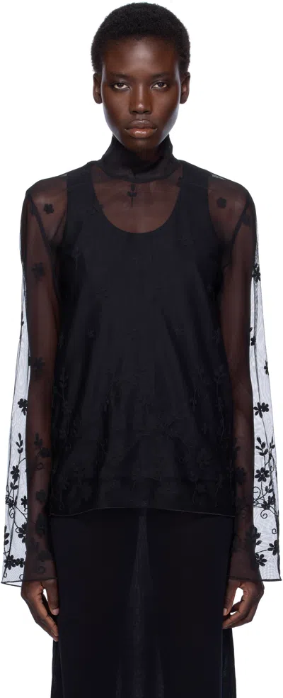 Totême Black Floral Tulle Blouse