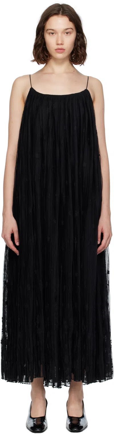 Totême Black Floral Tulle Midi Dress