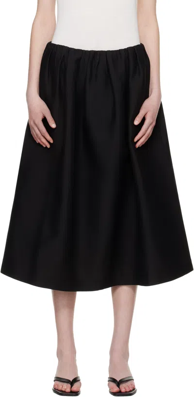 Totême Black Gathered Evening Midi Skirt