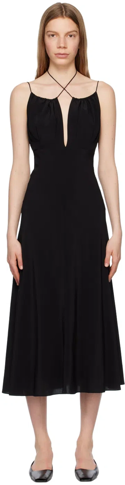 Totême Black Silk Gathered Halter Neck Maxi Dress