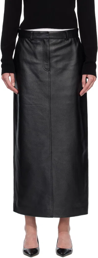Totême Black Grained-leather Straight Midi Skirt