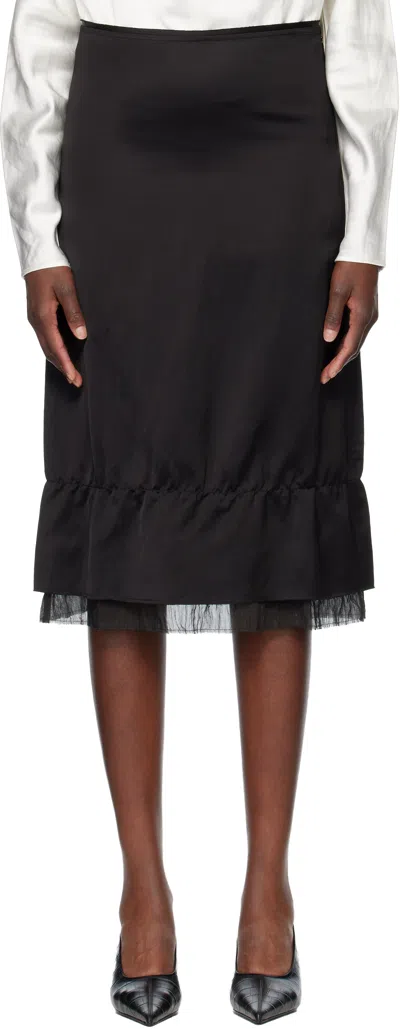 Totême Black Layered Satin Midi Skirt