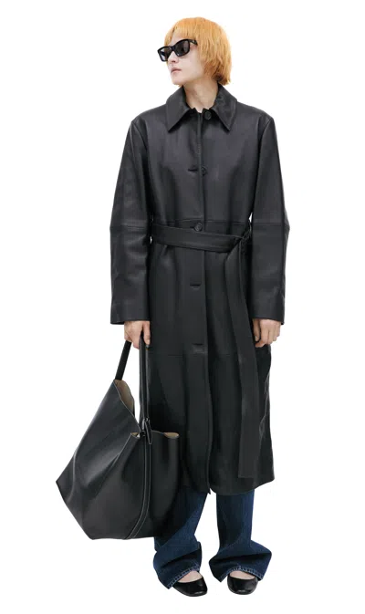 Totême Black Leather Raincoat