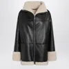 Totême Black Leather Zipped Jacket With Shearling Lining In Black
