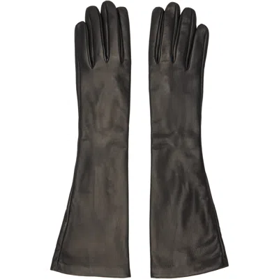 Totême Black Midi Leather Gloves