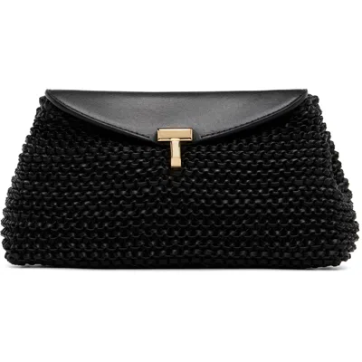 Totême Toteme Black Mini T-lock Woven-leather Clutch