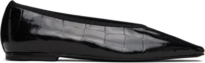 Totême Black Minimalist Croco-embossed Ballerina Flats