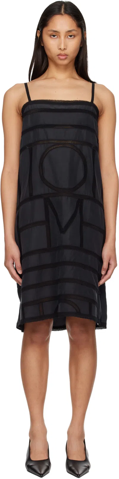 TOTÊME BLACK MONOGRAM SILK MIDI DRESS