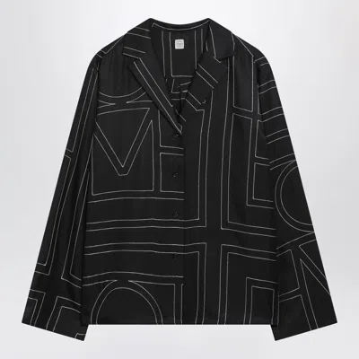 Totême Toteme Black Monogram Silk Pajama Shirt