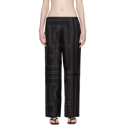 Totême Black Monogram Silk Pj Lounge Pants