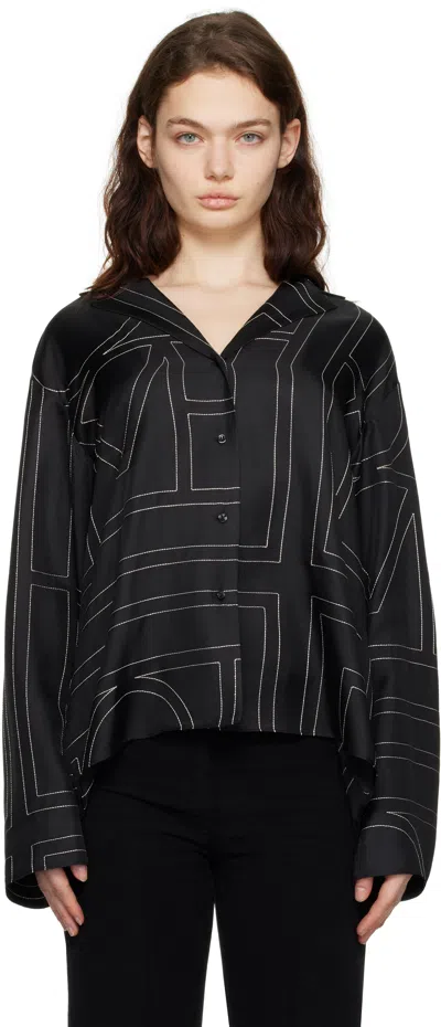 Totême Black Monogram Silk Pj Shirt In Black Monogram 925