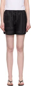Totême Black Monogram Silk Pj Shorts