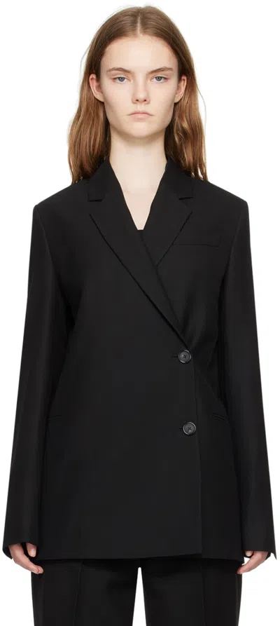 Totême Off-center Wool Blend Wrap Blazer In Black